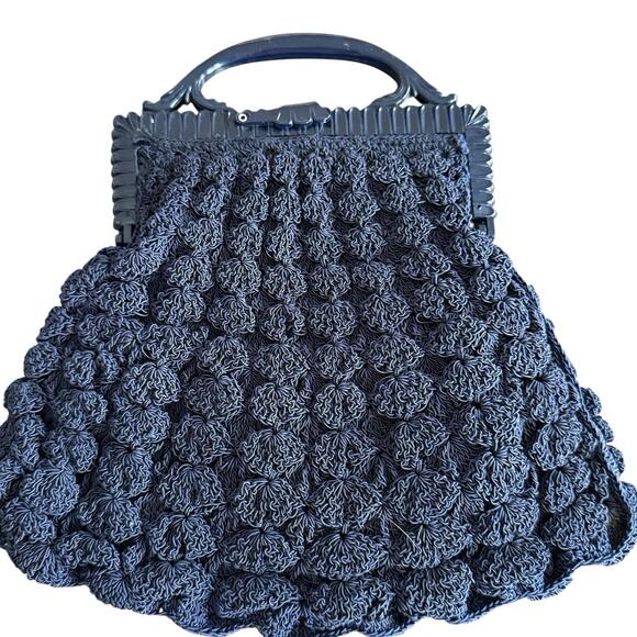 Crocheted Vintage Purse Handbag With Coin Purse (detached) 1940s Plastic Handles - Picture 2 of 7